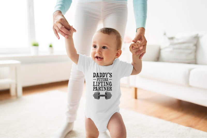 Funnwear Daddy's Future Lifting Partner - Funny Baby Essentials Bodysuit - Newborn Boy Girl Clothes (Newborn, White) - Image 2